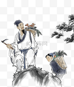 中医管标志图片_中医古代老中医山间采药