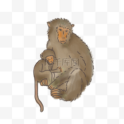 母亲节手绘图片_母亲节手绘动物猴子母子形象
