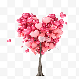 红色气球桃心图片_粉色浪漫爱情气球树