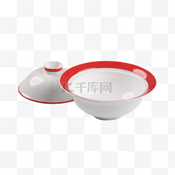 白瓷碗图片_红边白瓷汤碗和盖子