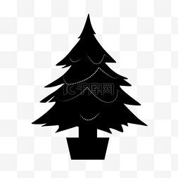 装饰灯带的圣诞树剪影