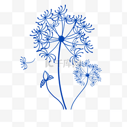 蒲公英金色草地图片_手绘蓝色蒲公英花