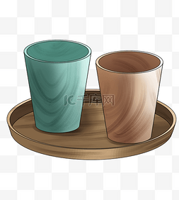 木质杯子卡通插画