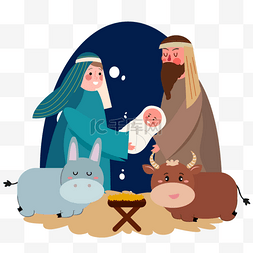 场景图片_圣诞节nativity scene扁平风耶稣诞生