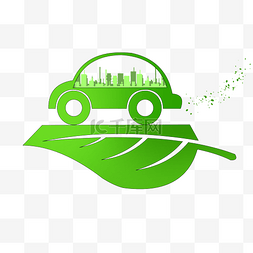 环保装饰元素图片_绿色环保汽车扁平装饰