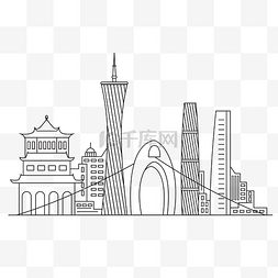 城市图片_手绘广州城市建筑线稿