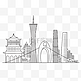 手绘广州城市建筑线稿