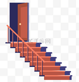 小心台阶小心楼梯图片_矢量扁平楼梯门
