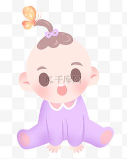 可爱的婴儿和蝴蝶插画