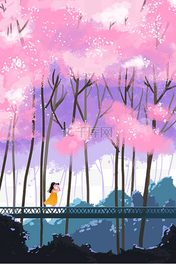 樱花图片_公园浪漫紫色粉色樱花树丛女孩拍