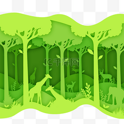 绿色环保森林动物剪纸元素
