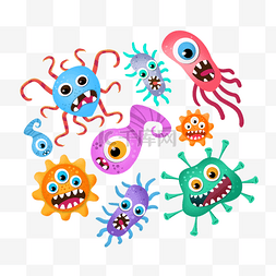 手绘病毒细菌微生物卡通形象设置