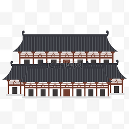 彩色中国风古建筑插画