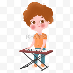 卷发的图片_演奏电子琴的小男生