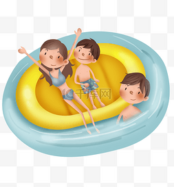 国际儿童节游泳的一家人