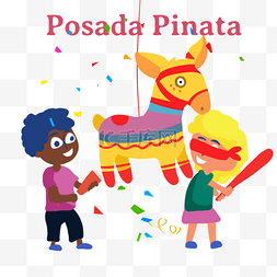 墨西哥图片_儿童蒙眼打破墨西哥posada pinata彩