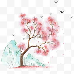 赏樱花png图片图片_中国风樱花和假山