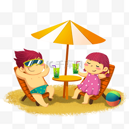 夏日躺椅图片_夏日沙滩海边开心度假夏天