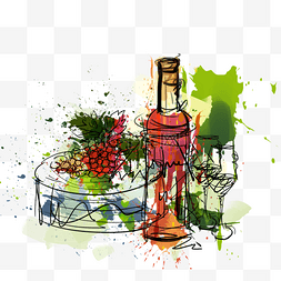 红酒水图片_卡通线条红酒瓶子