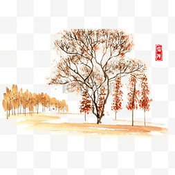 秋天树林手绘图片_霜降秋天的原野