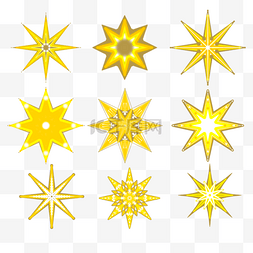 黄色节日星星图片_圣诞八角星装饰