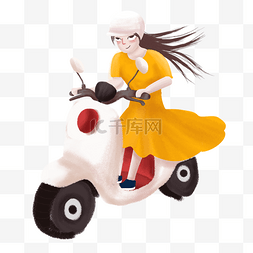 骑车的手绘图片_手绘骑车的可爱女孩子免抠图