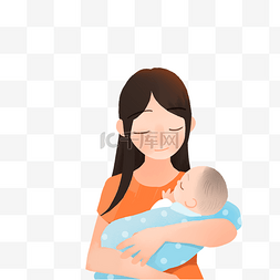 卡通妈妈抱着孩子免抠图