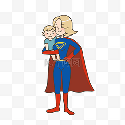 超人免抠png素材图片_母亲节母亲是超人插画免抠元素下