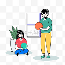 篮球亲子图片_卡通手绘亲子活动篮球插画