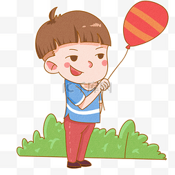 小男孩手绘气球图片_拿着气球的小男孩手绘插画