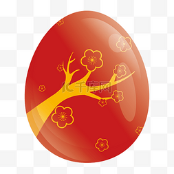 复活节彩蛋图片_红金色红梅复活节彩蛋