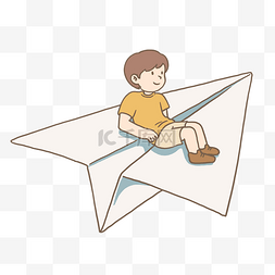坐纸飞机图片_六一儿童节坐纸飞机的男孩免抠元
