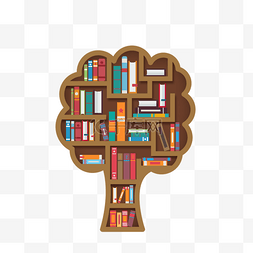卡通树木图书馆书架
