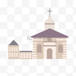 白色的房子卡通图片_白色的建筑教堂插画