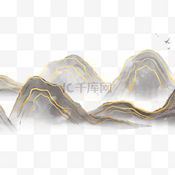 中国风水墨描金山峰群山
