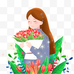 女生节捧花的女孩