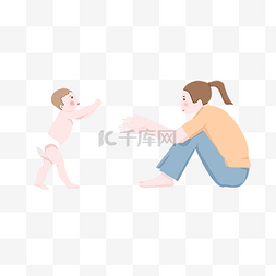 母子温馨素材图片_母亲节温馨手绘插画