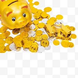猪猪储钱罐图片_一堆黄色金币免抠图