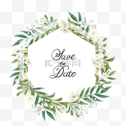 婚礼花环边框图片_清新手绘婚礼植物花环边框金色粉
