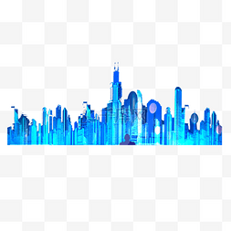 城市建筑蓝色科技图片_蓝色创意城市建筑卡通插画