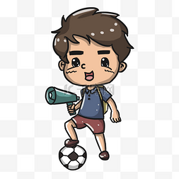 放学路上图片_踩着足球握着喇叭的小朋友卡通手