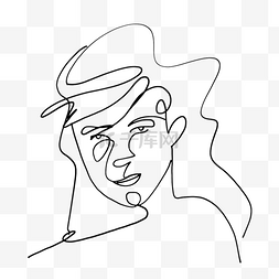 黑色抽象画图片_卡通手绘戴帽子线条女人插画