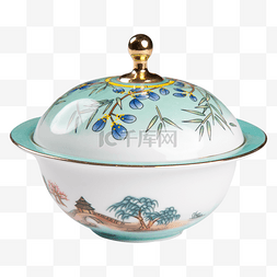 花带图片_素雅中国风印花带盖陶瓷碗