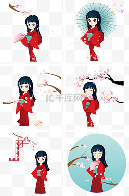 卡通樱花树图片_樱花与卡通和服女孩