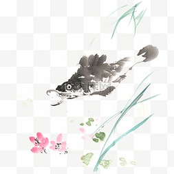 春天的桃花图片_春天的蕨鱼水墨画PNG免抠素材