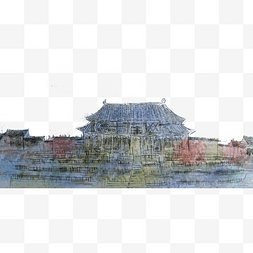 紫禁城淡雅古典水墨画