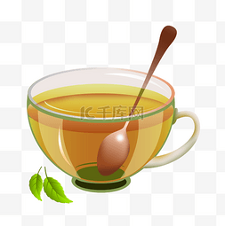 黄色茶水茶杯插画