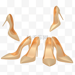 C4D金色立体女性女生高跟鞋鞋子装
