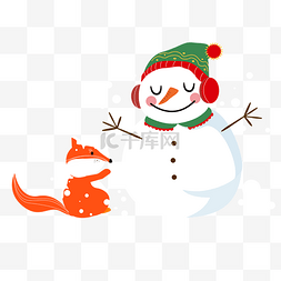 幼儿园海报图片_冬天堆雪人的狐狸