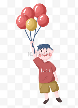 六一儿童节男孩举着气球